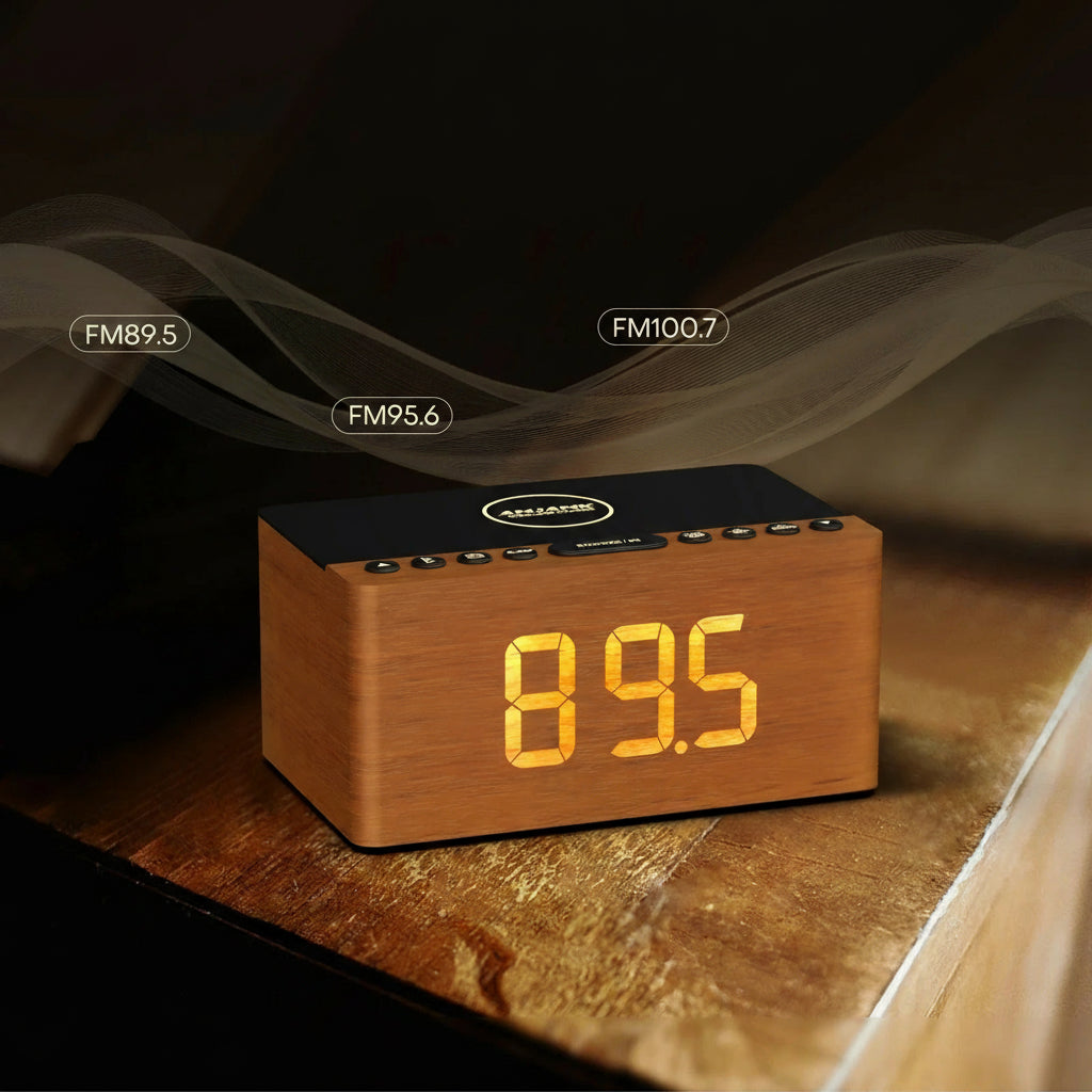 Radio Réveil Bois LED avec Charge Sans Fil et Double Alarme