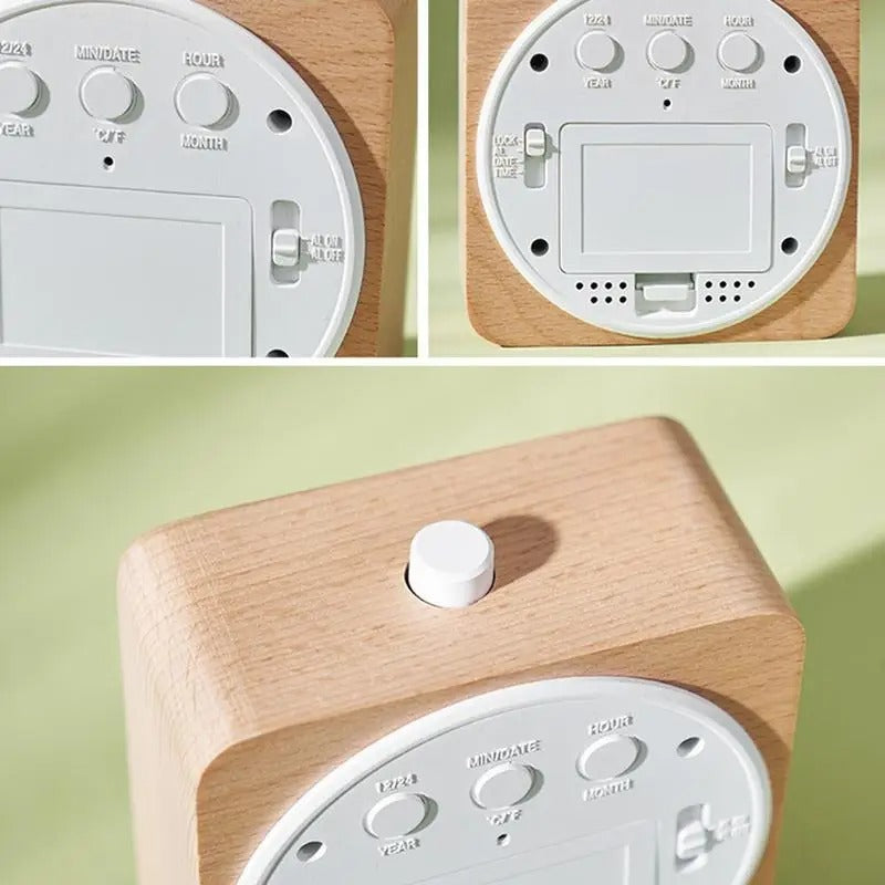 Réveil Bois Digital Rond - Température & Date