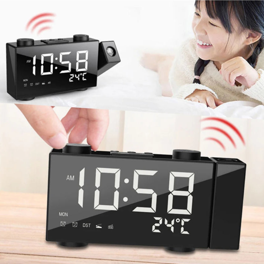 Radio Réveil Ado Projecteur LED Double Alarme, Température et FM