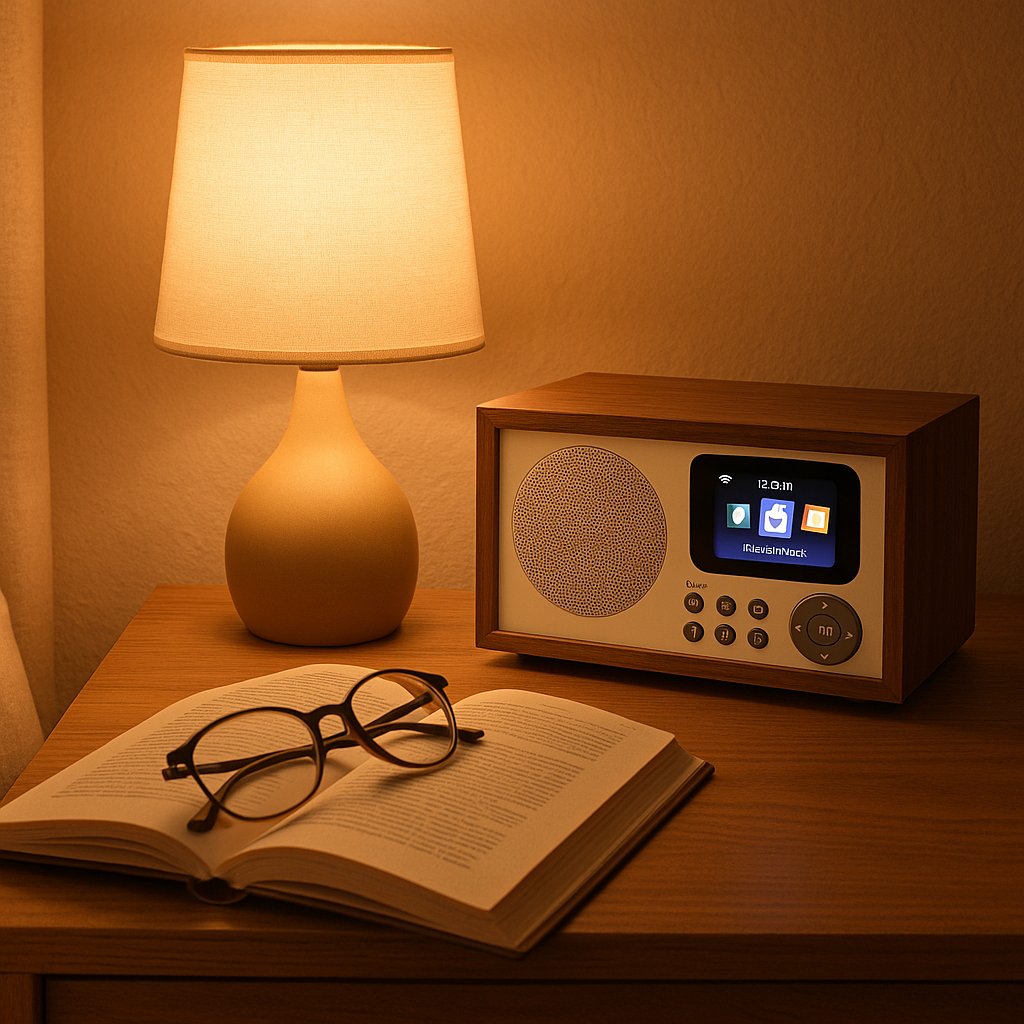 Radio Réveil Bois avec écran couleur, WiFi et haut-parleur stéréo