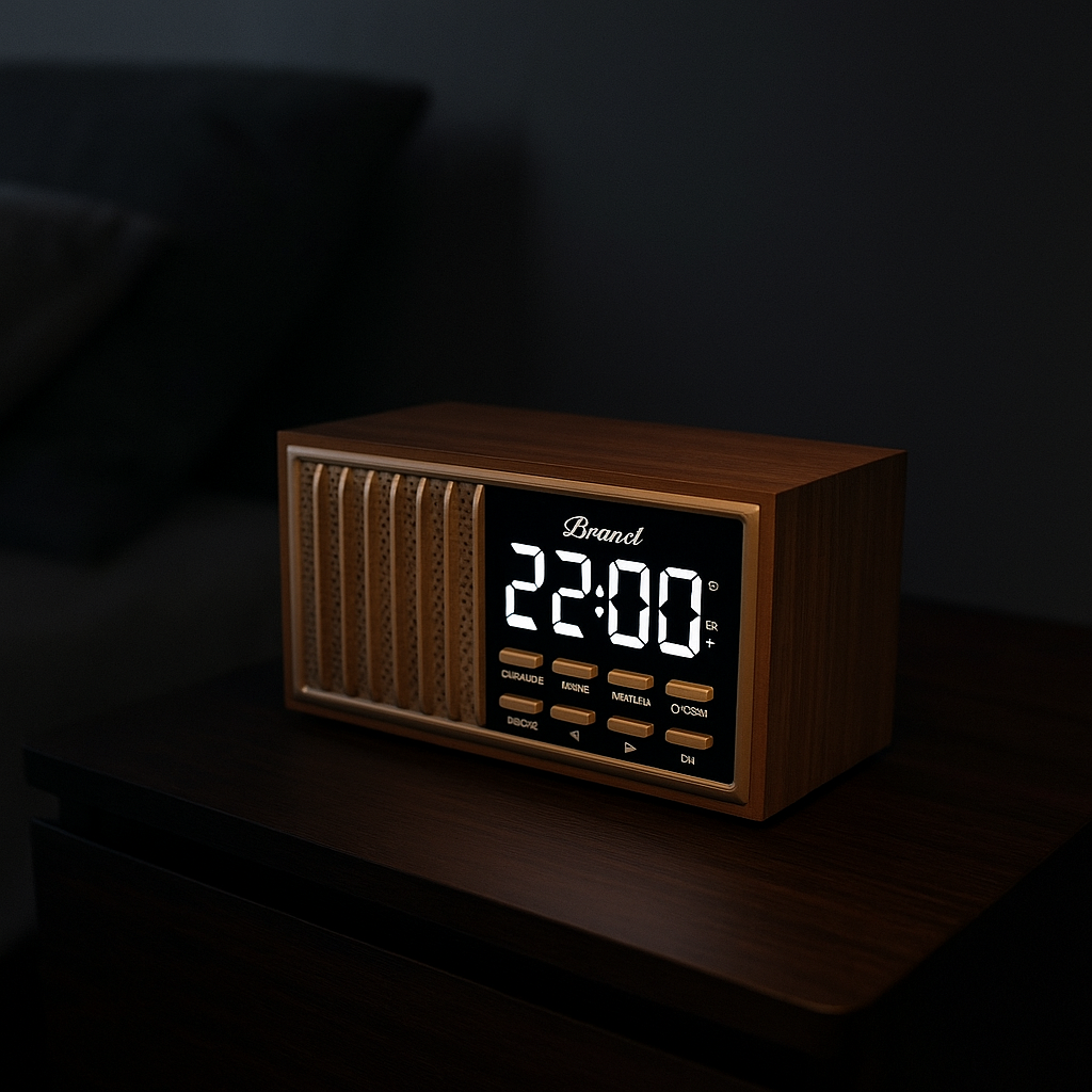 Radio Réveil Bois Rétro avec Haut-Parleur Bluetooth et FM