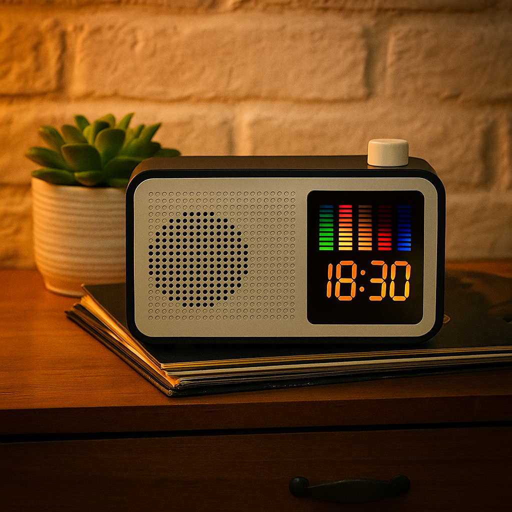 Radio Réveil Bois Vintage avec Affichage LED et Haut-Parleur