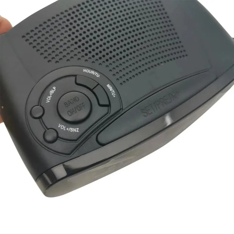 Radio Réveil Vintage FM avec Affichage LED Rouge et Double Alarme