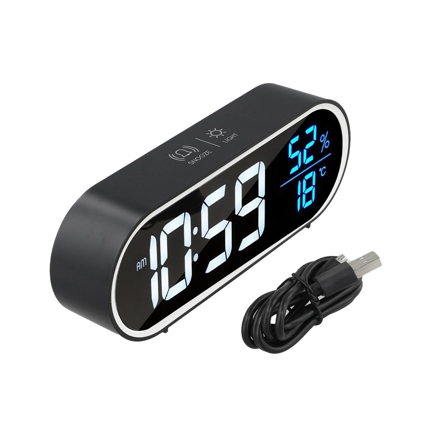 Réveil Ado LED Digital avec Affichage de l’Heure, Température et Humidité