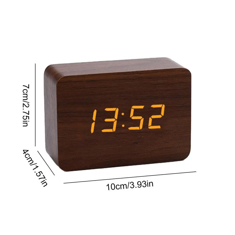 Réveil Bois Naturel LED Minimaliste - Affichage Blanc et Design Épuré