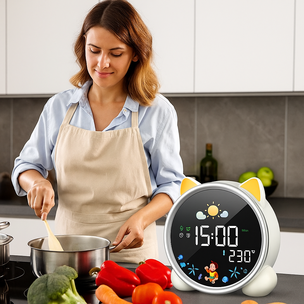 Réveil Éducatif - Enfant Chat Intelligent Écran LED Indicateur de Température