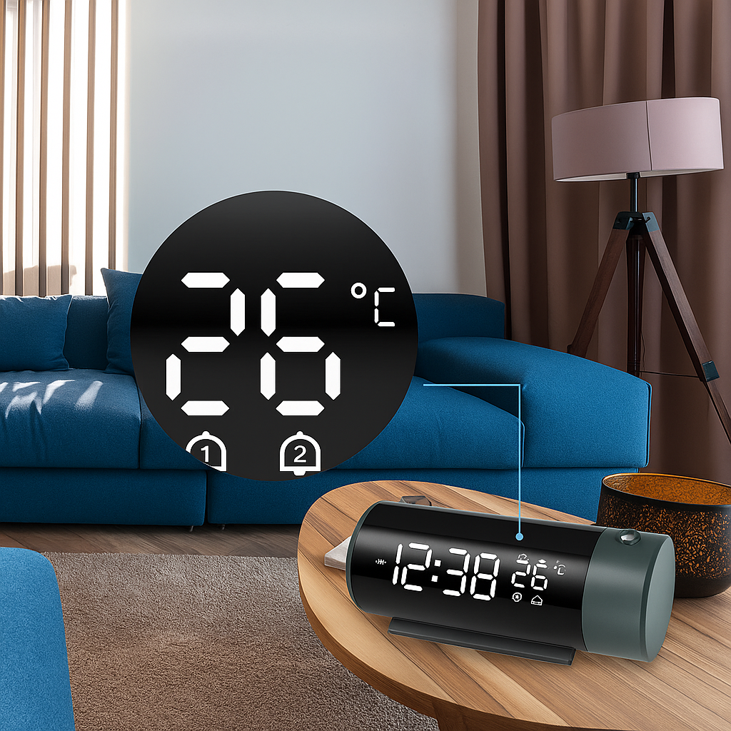 Réveil Projecteur avec Affichage LED et Double Alarme