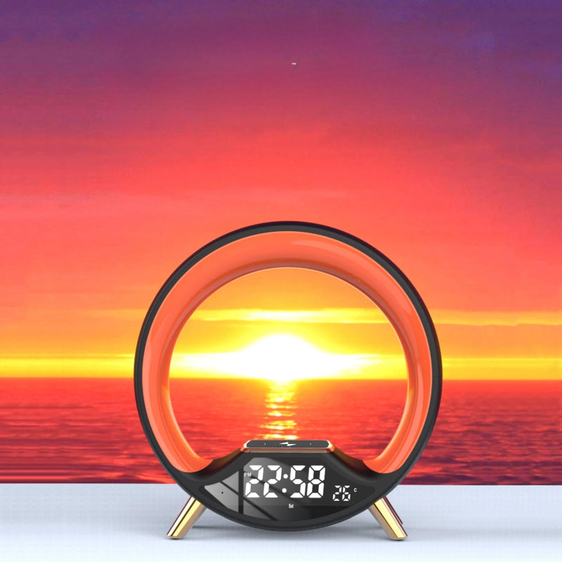 Réveil Simulateur D'aube & Multifonction avec un background couché de soleil