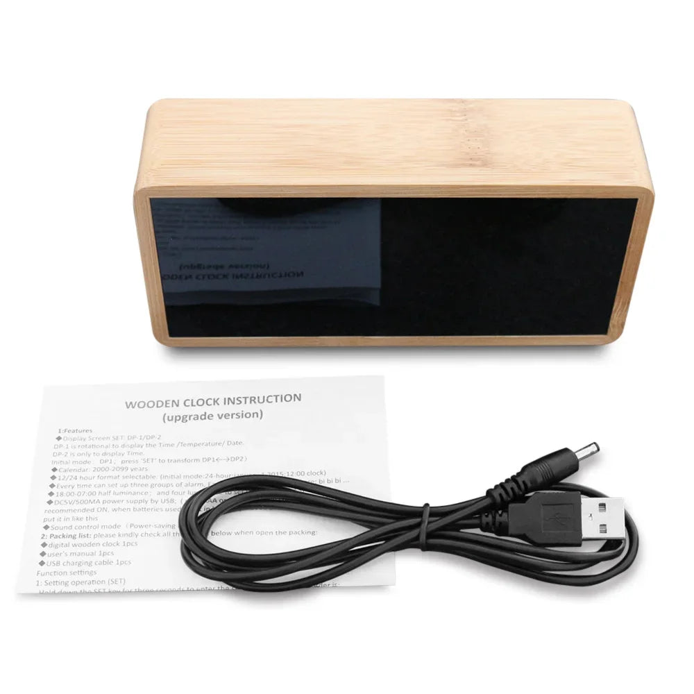 Réveil Vintage en Bambou avec Affichage LED