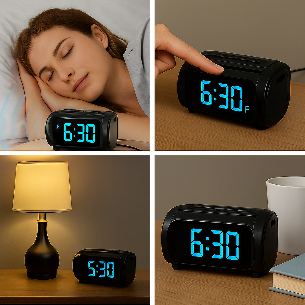 Réveil Projecteur Ultra-Clair avec Affichage Bleu et Port USB