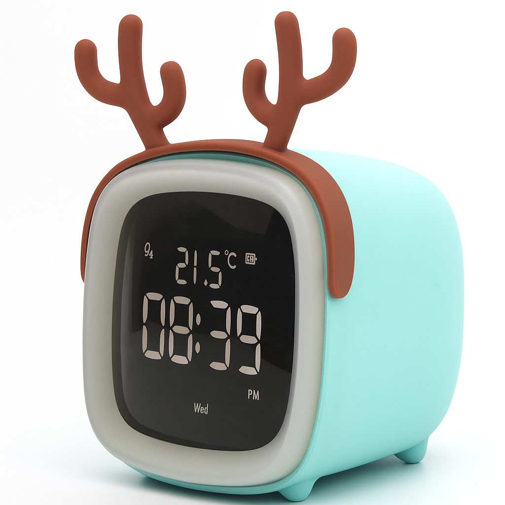 Réveil Lapin LED avec Oreilles Amovibles – Affichage Digital et Température