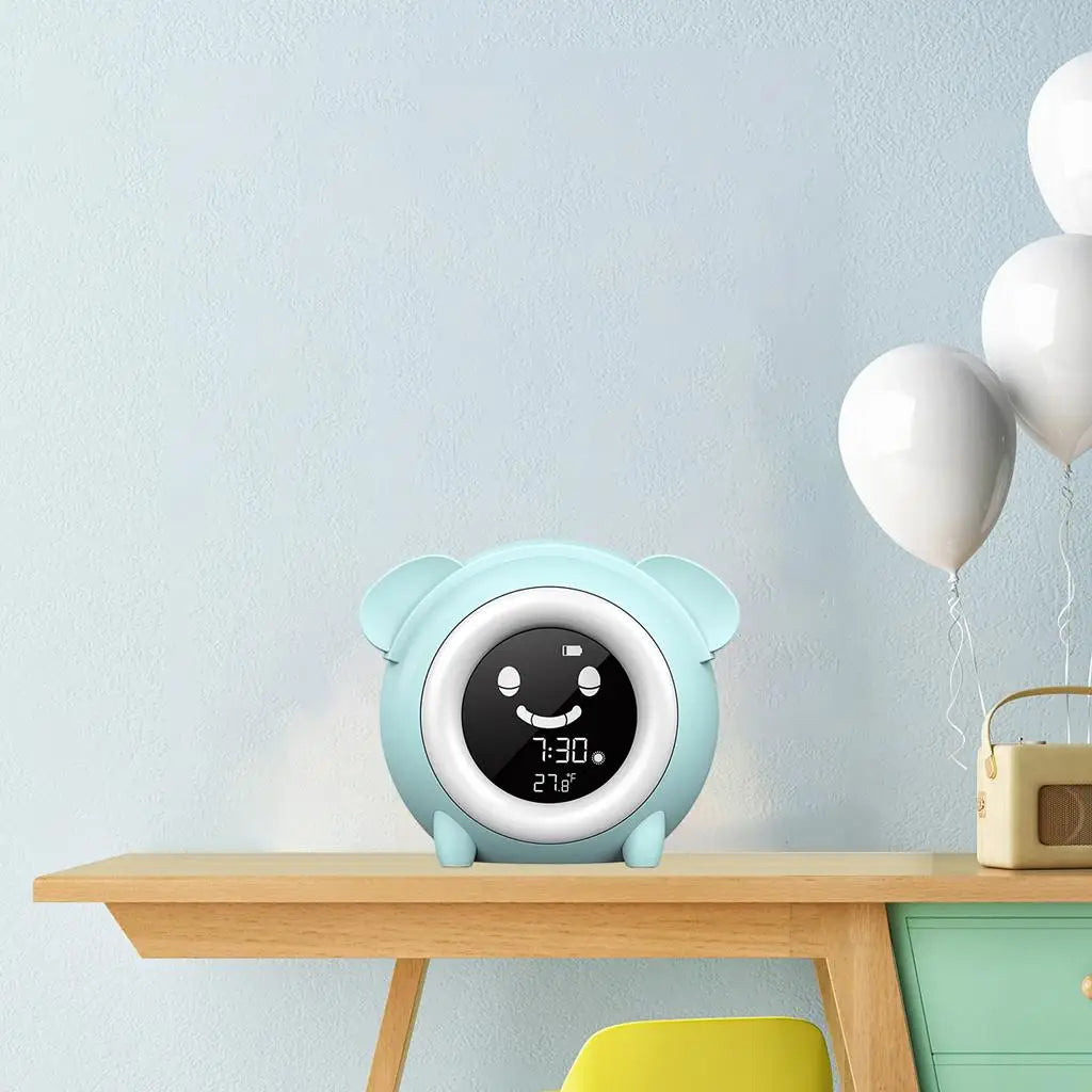 Réveil Enfant 4 Ans – Ours Sourire avec Veilleuse LED et Fonction Snooze