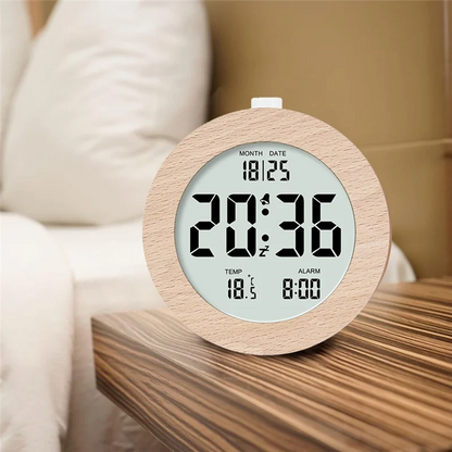 Réveil Bois Digital Rond - Température & Date