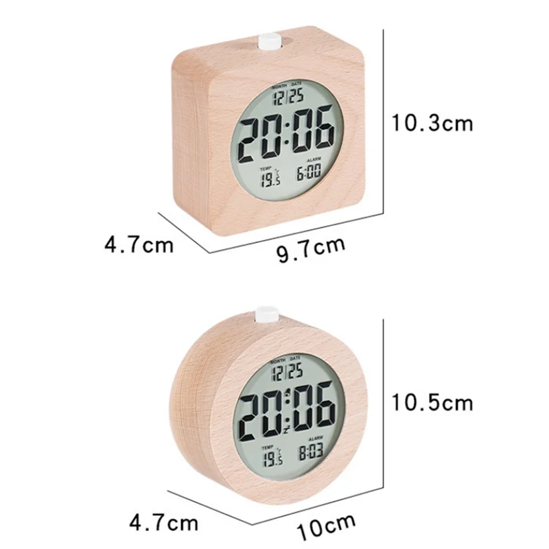 Réveil Bois Digital Rond - Température & Date