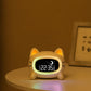 Réveil Éducatif Enfant Chat avec Lumière LED Multicolore et Double Alarme