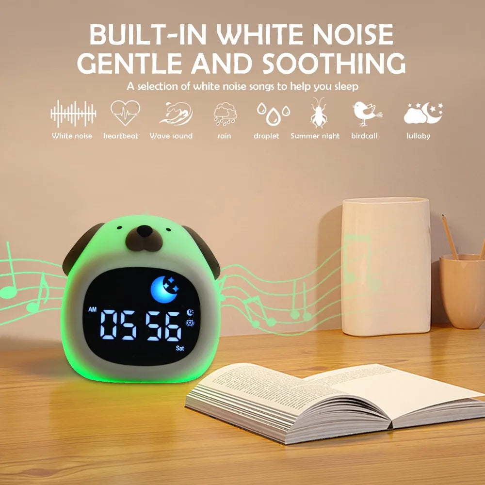 Réveil Éducatif Enfant LED Ours et Chien avec Veilleuse et Affichage Digital