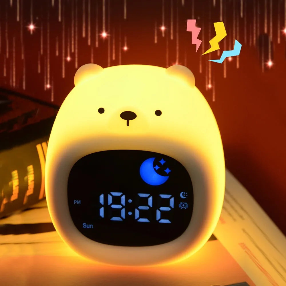 Réveil Éducatif Enfant LED Ours et Chien avec Veilleuse et Affichage Digital