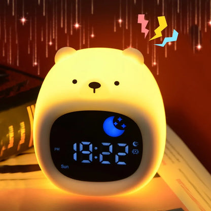 Réveil Éducatif Enfant LED Ours et Chien avec Veilleuse et Affichage Digital