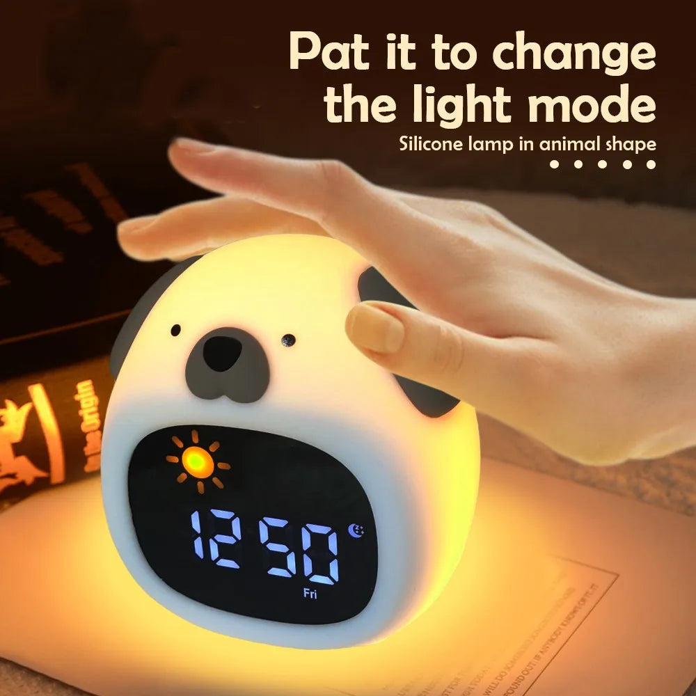 Réveil Éducatif Enfant LED Ours et Chien avec Veilleuse et Affichage Digital