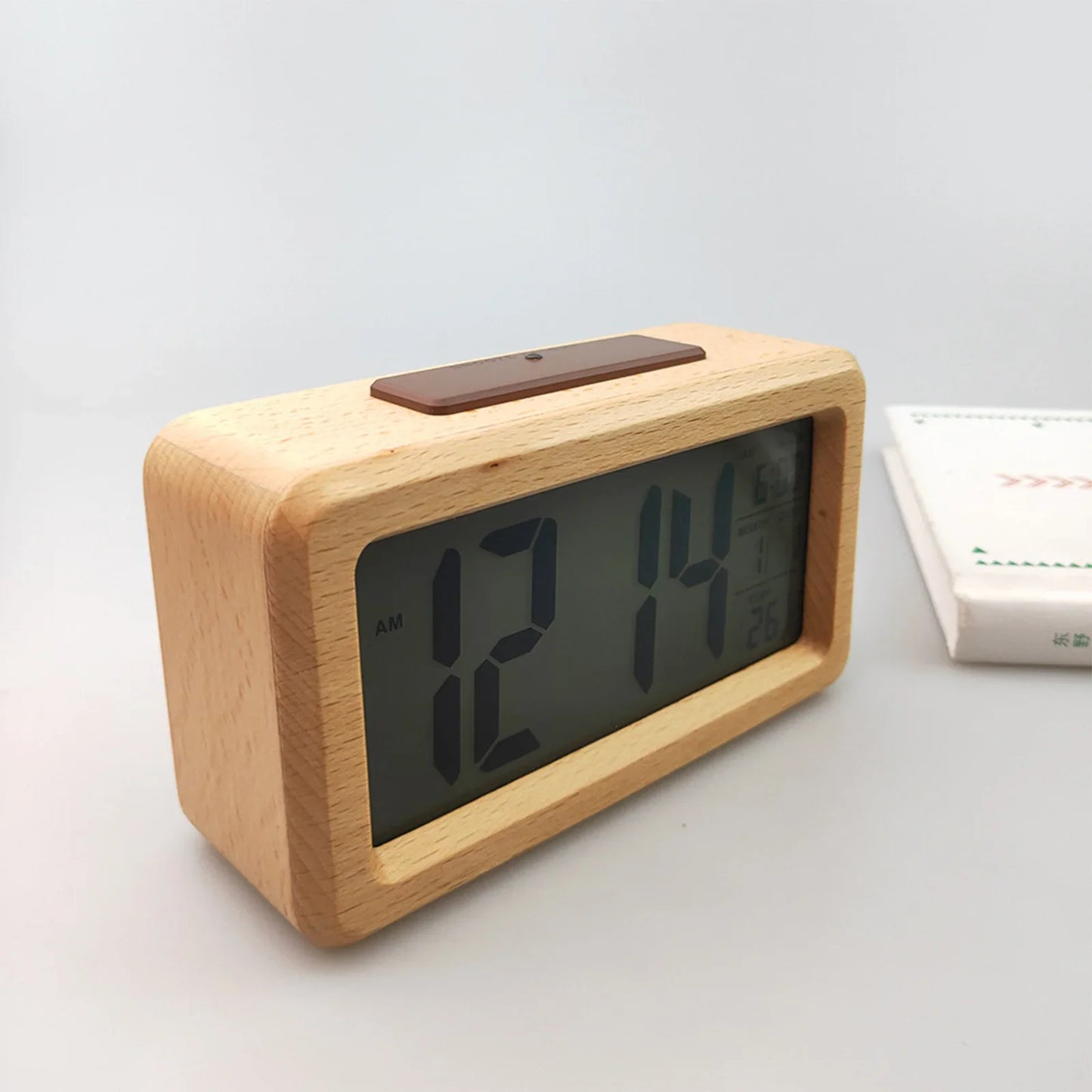 Réveil Bois Digital Naturel – Grand Écran LCD avec Température et Date