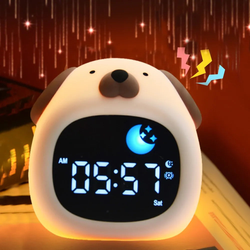 Réveil Éducatif Enfant LED Ours et Chien avec Veilleuse et Affichage Digital