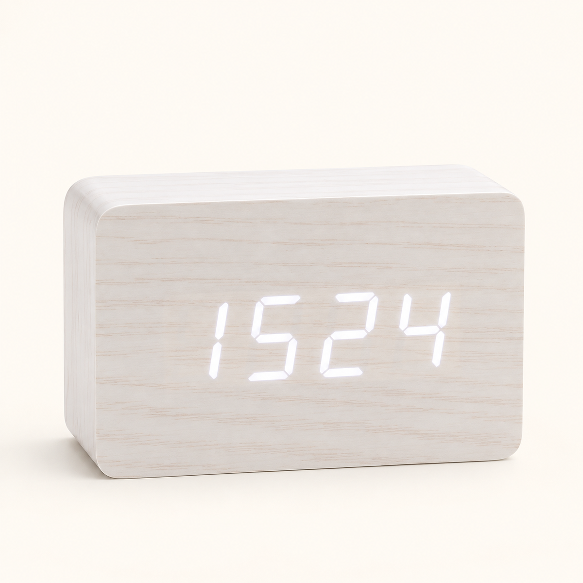 Doux Réveils | Réveil Bois Naturel LED Minimaliste - Affichage Blanc et Design Épuré | nouveau visuel image-09a-blanc