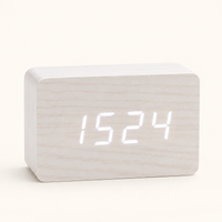 Doux Réveils | Réveil Bois Naturel LED Minimaliste - Affichage Blanc et Design Épuré | nouveau visuel image-09a-blanc