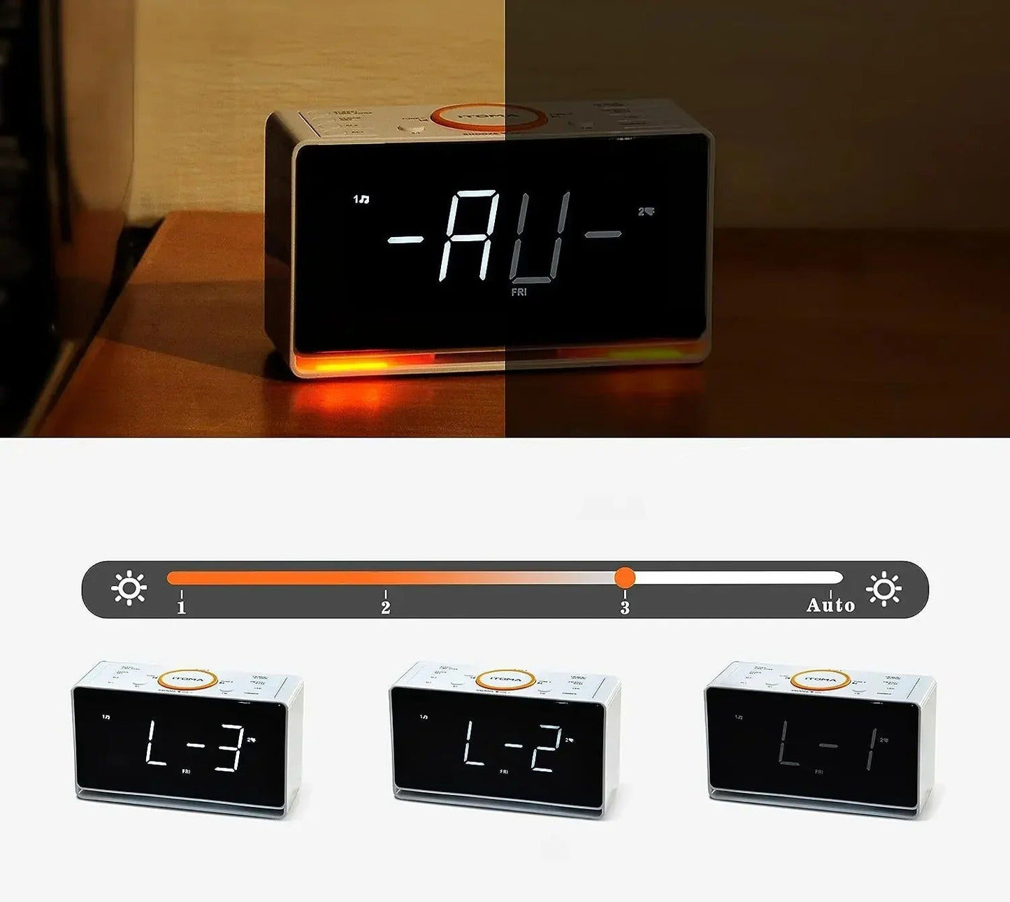 Radio Réveil Connecté Multifonction BT/FM/USB Affichage LED Chargeur