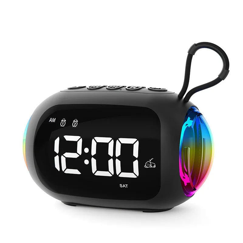Mini Radio Réveil Lumineux LED avec Bluetooth, Haut-Parleur et Affichage HD