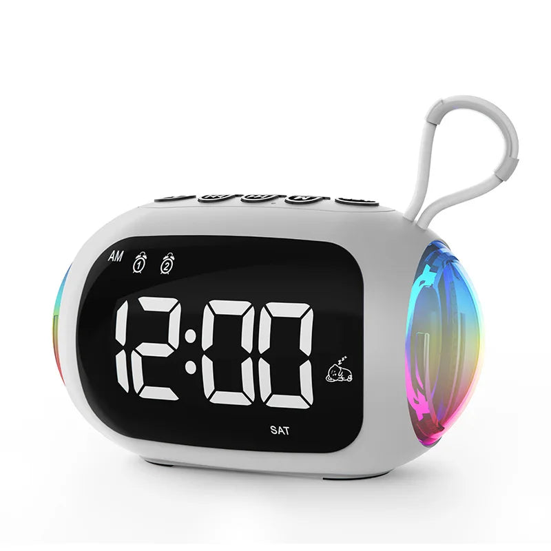 Mini Radio Réveil Lumineux LED avec Bluetooth, Haut-Parleur et Affichage HD
