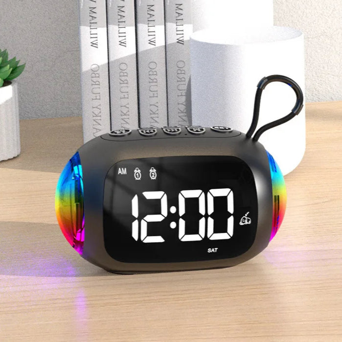 Mini Radio Réveil Lumineux LED avec Bluetooth, Haut-Parleur et Affichage HD