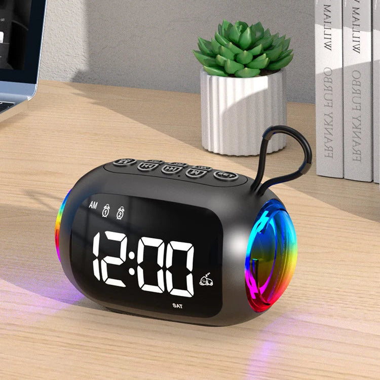 Mini Radio Réveil Lumineux LED avec Bluetooth, Haut-Parleur et Affichage HD