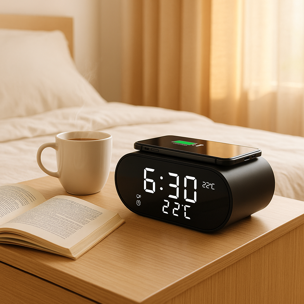 Radio Réveil Ado Connecté - Chargeur Sans Fil, Affichage Température