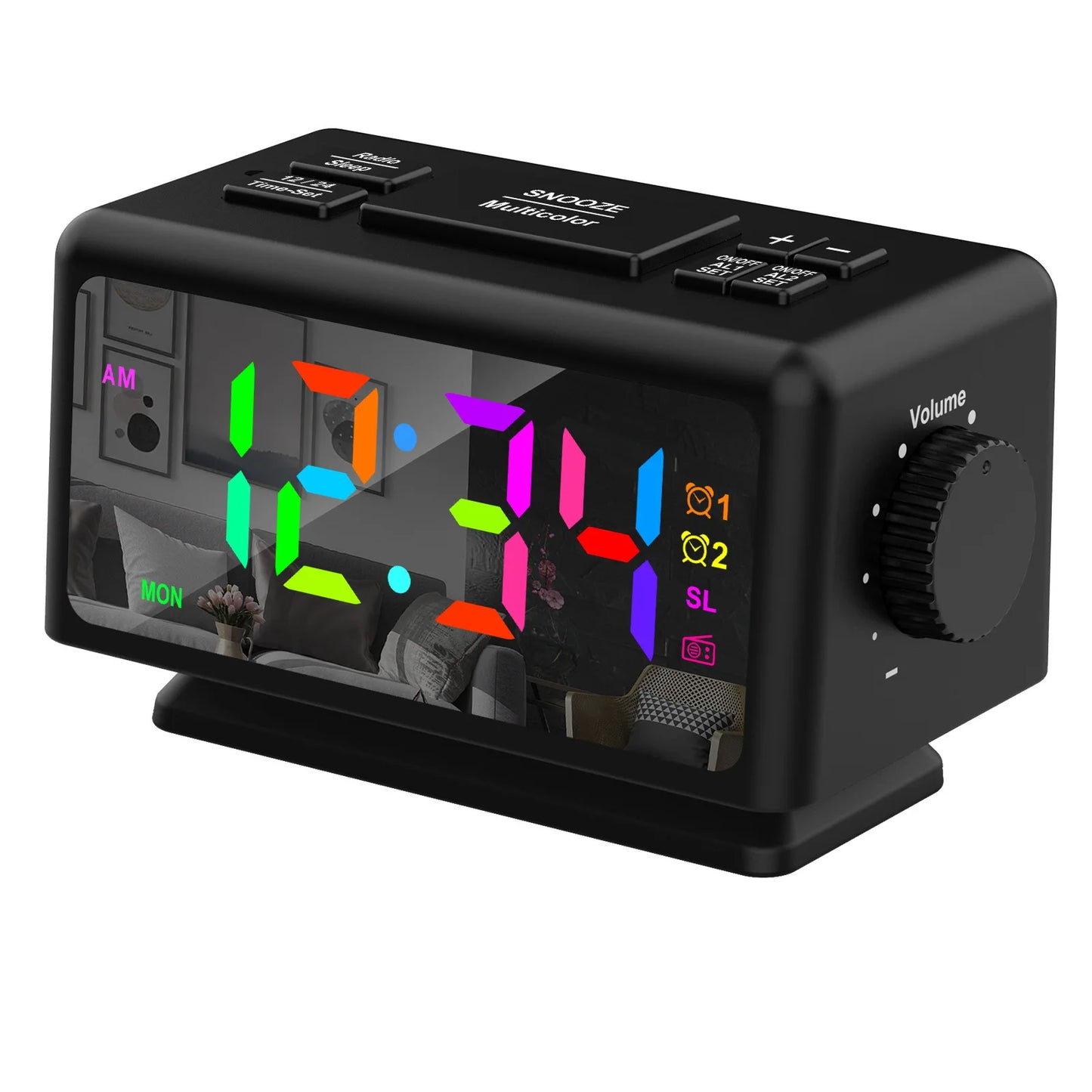 Radio Réveil Ado Écran Large avec Chiffres Colorés et Chargement USB