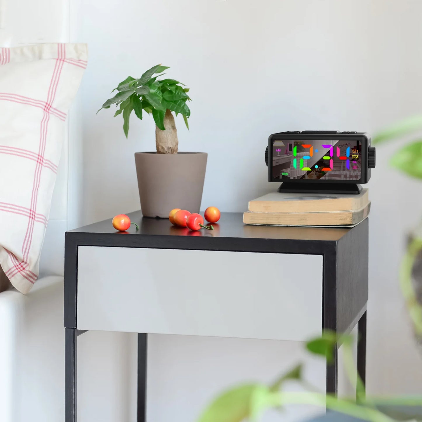 Radio Réveil Ado Écran Large avec Chiffres Colorés et Chargement USB