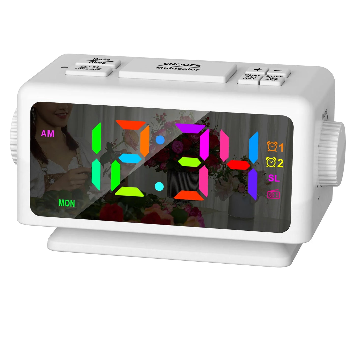 Radio Réveil Ado Écran Large avec Chiffres Colorés et Chargement USB