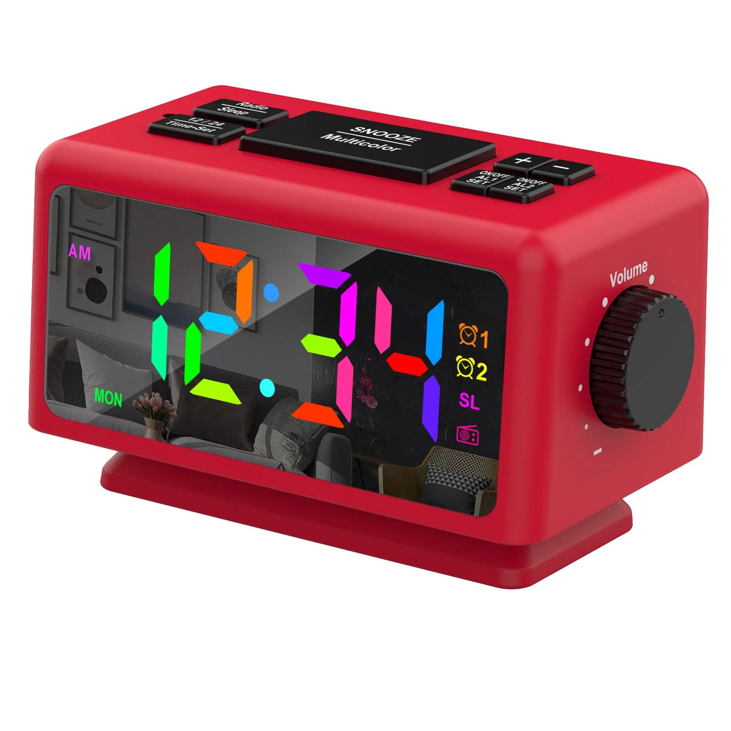 Radio Réveil Ado Écran Large avec Chiffres Colorés et Chargement USB