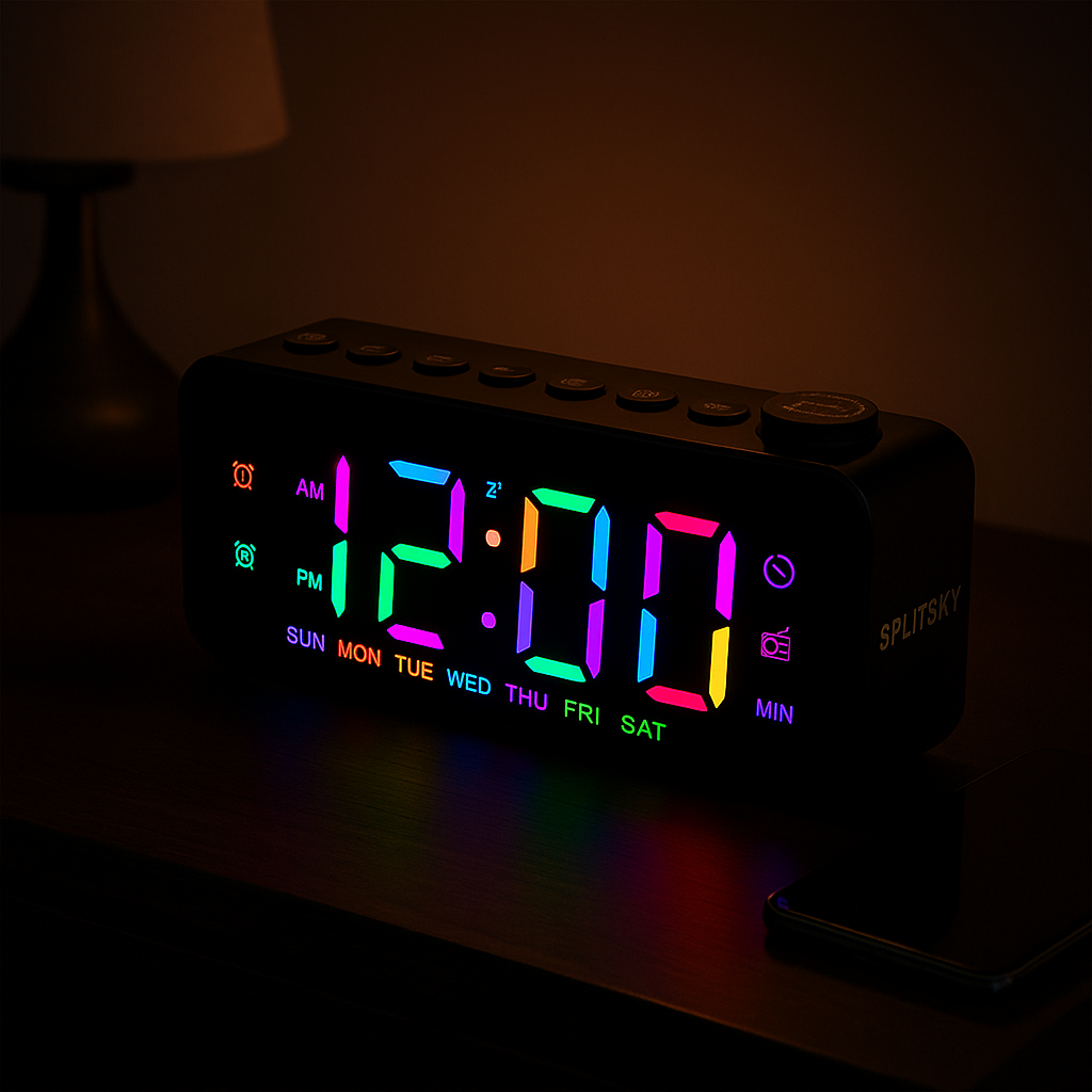 Radio Réveil Ado LED RGB Multicolore avec Radio FM et Écran Lumineux