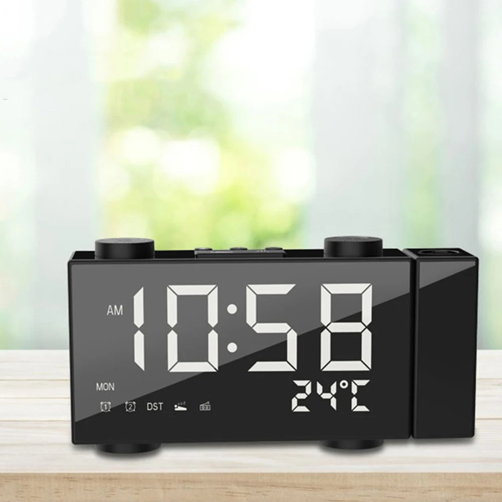 Radio Réveil Ado Projecteur LED Double Alarme, Température et FM