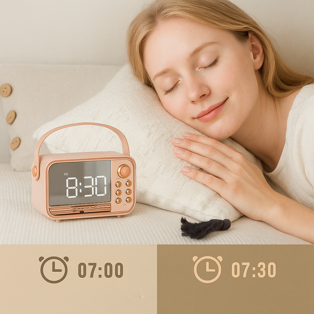 Radio Réveil Ado Design Rétro avec Haut-Parleur Bluetooth et Double Alarme