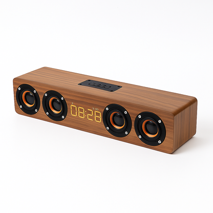 Radio-Réveil en Bois Bluetooth – Design Vintage avec Affichage LED et Haut-Parleurs Intégrés