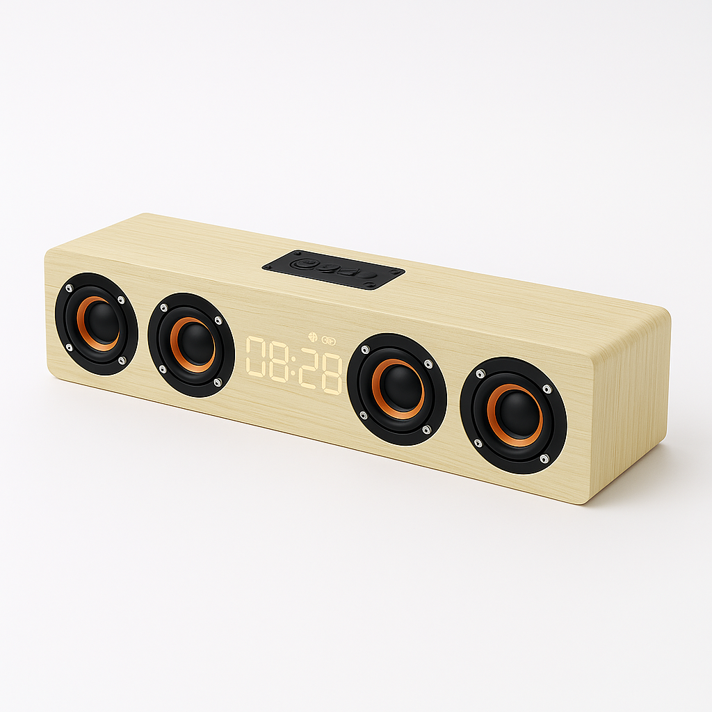 Radio-Réveil en Bois Bluetooth – Design Vintage avec Affichage LED et Haut-Parleurs Intégrés