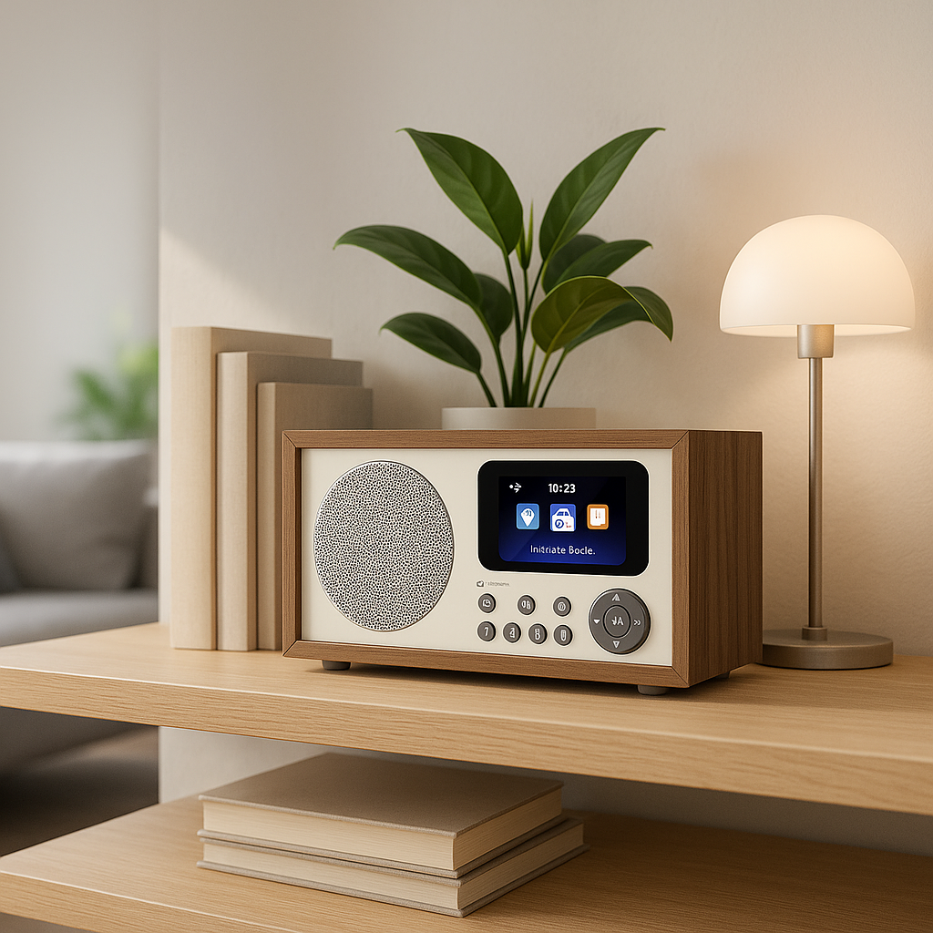 Radio Réveil Bois avec écran couleur, WiFi et haut-parleur stéréo