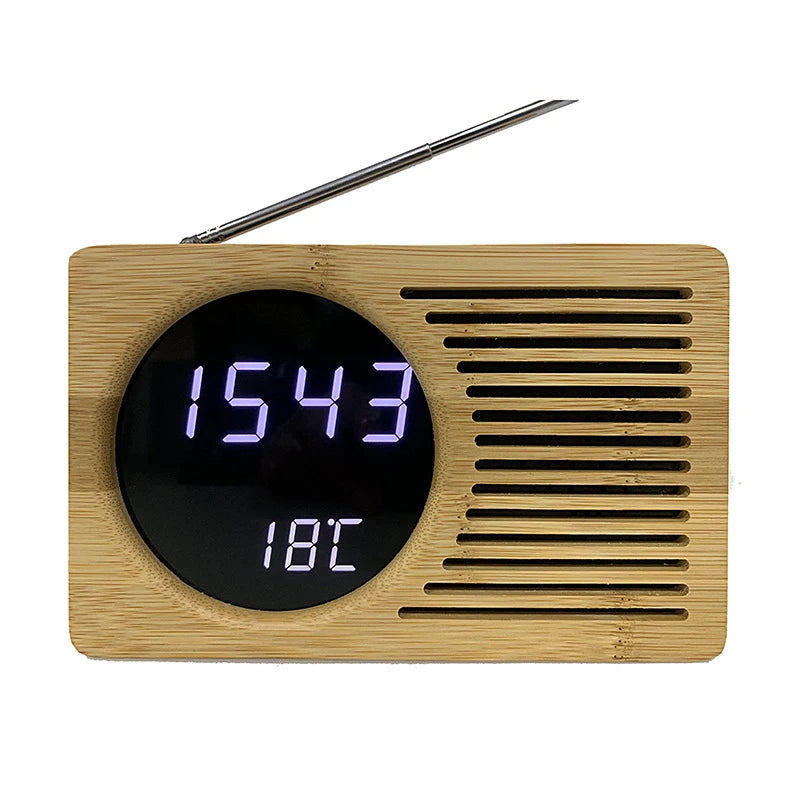 Radio Réveil Bois avec Affichage LED et Température – Design Naturel