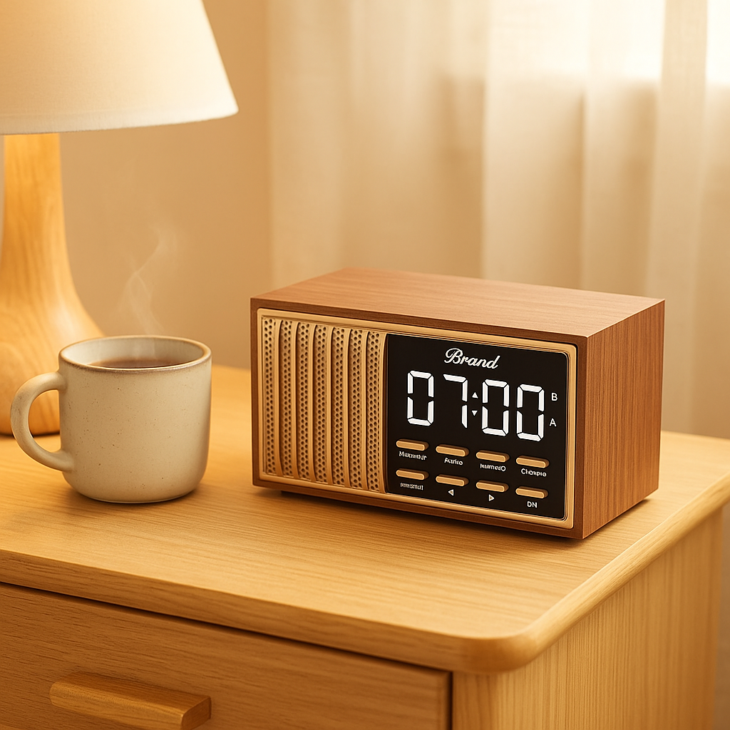 Radio Réveil Bois Rétro avec Haut-Parleur Bluetooth et FM