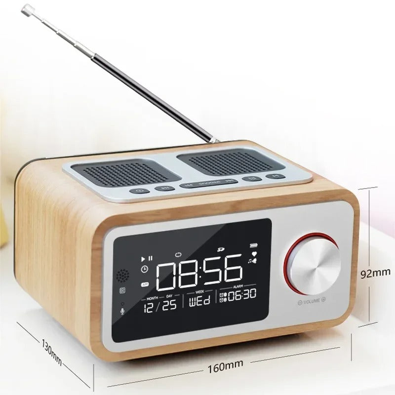 Radio Réveil Bois avec Télécommande, FM et Grand Écran LED Multifonction