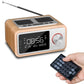 Radio Réveil Bois avec Télécommande, FM et Grand Écran LED Multifonction