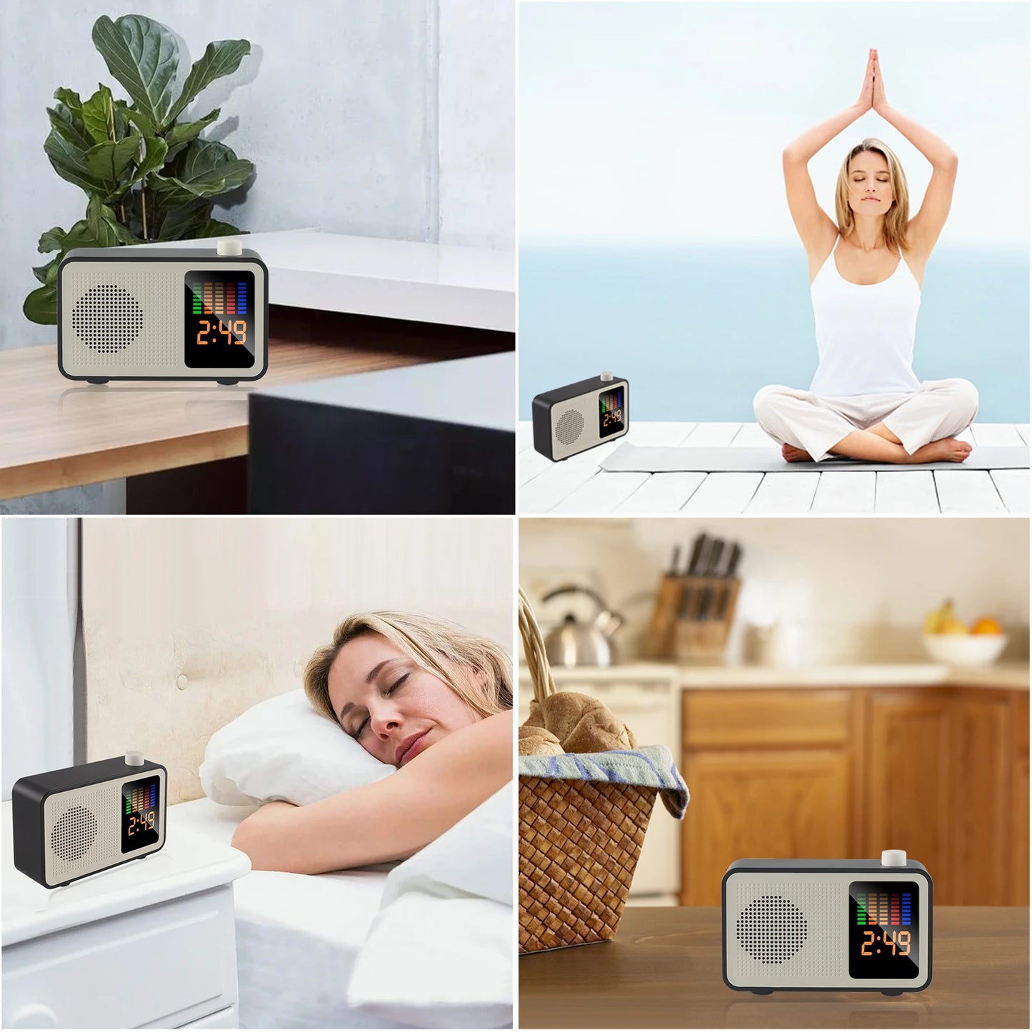 Radio Réveil Bois Vintage avec Affichage LED et Haut-Parleur