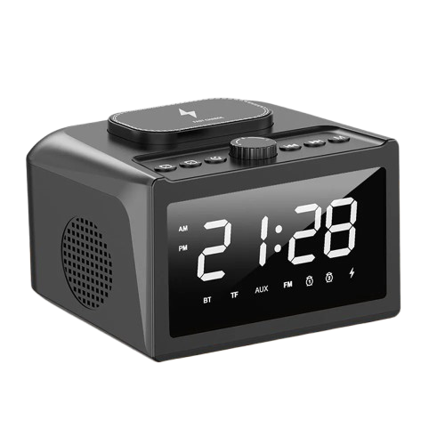 Radio Réveil Connecté Bluetooth, FM, AUX, Carte TF, Charge Sans Fil
