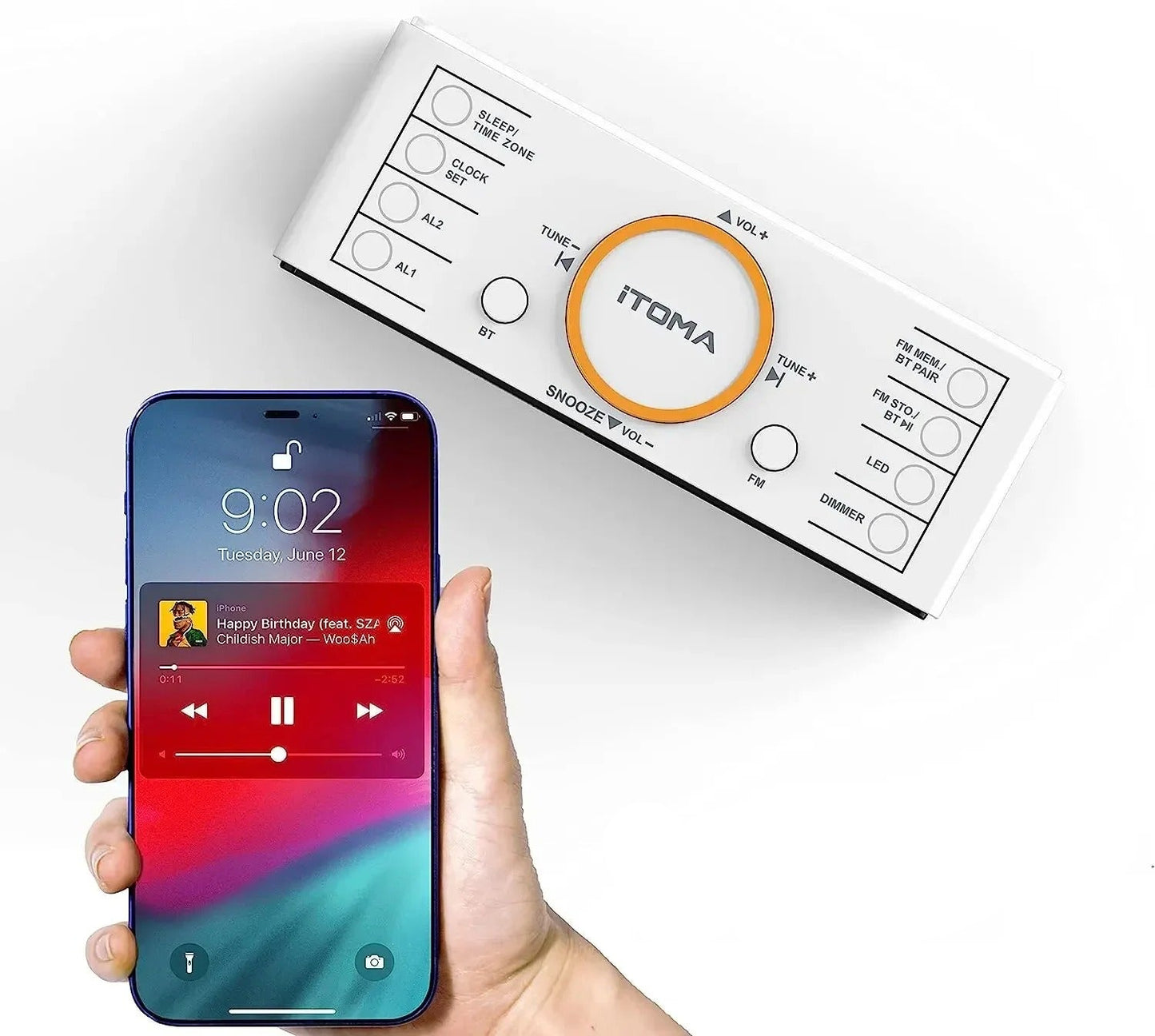 Radio Réveil Connecté Multifonction BT/FM/USB Affichage LED Chargeur